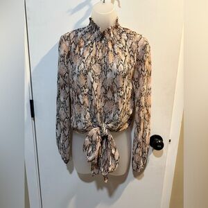 HYFVE Snake Print Tie-Front Blouse - Brown and Black-#1161